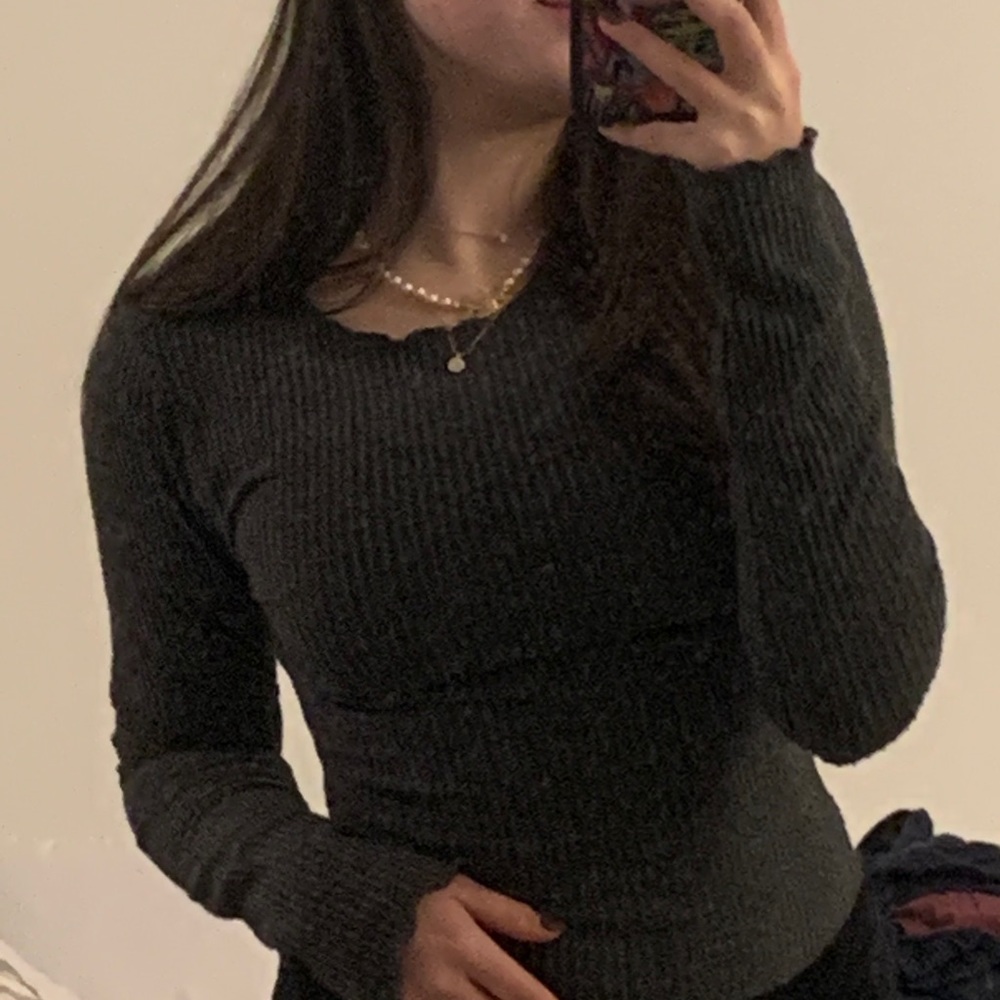 dark gray tight mock neck long sleeve